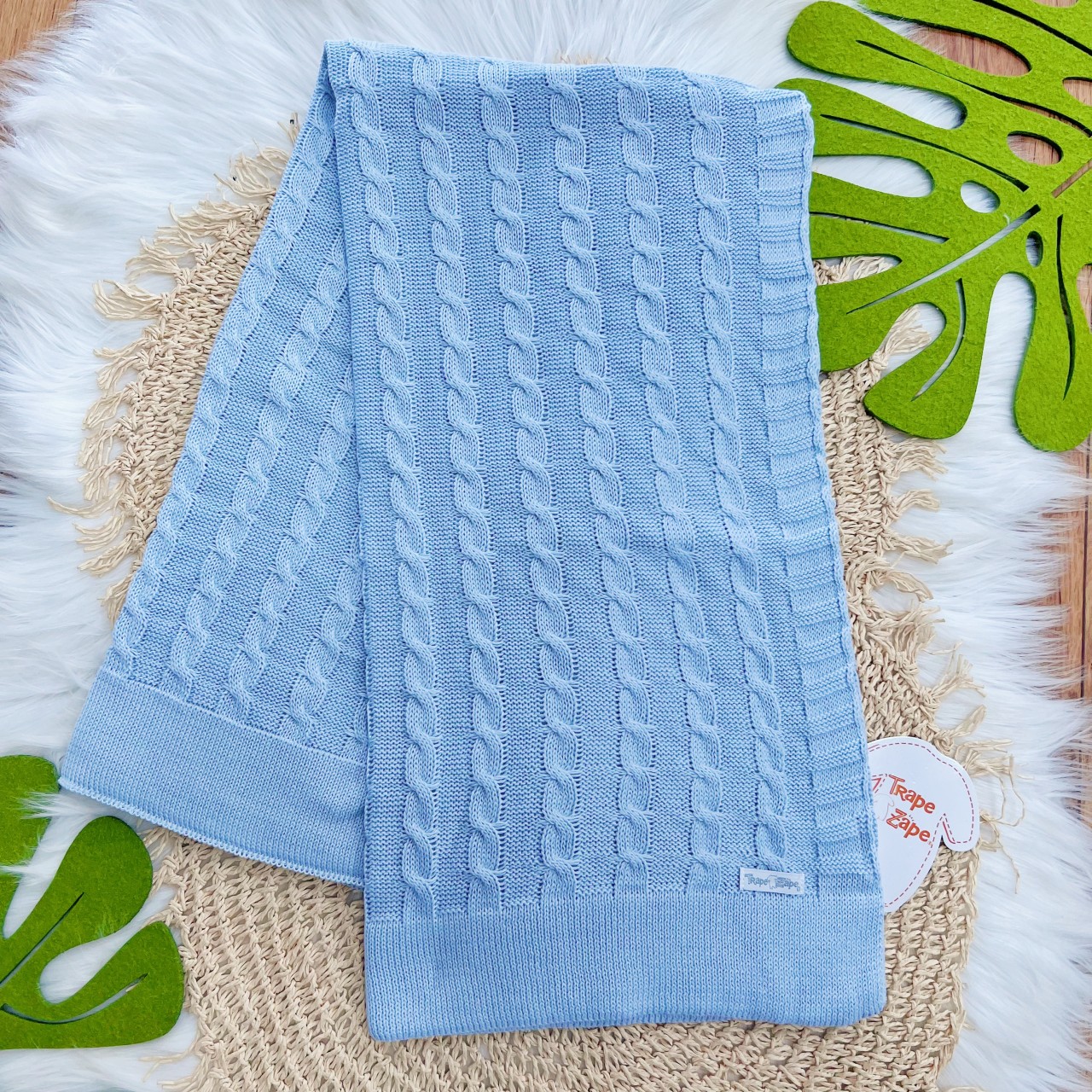 Manta de Linha Tranças - Azul Bebê